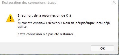 Nom de périphérique local déjà utilisé